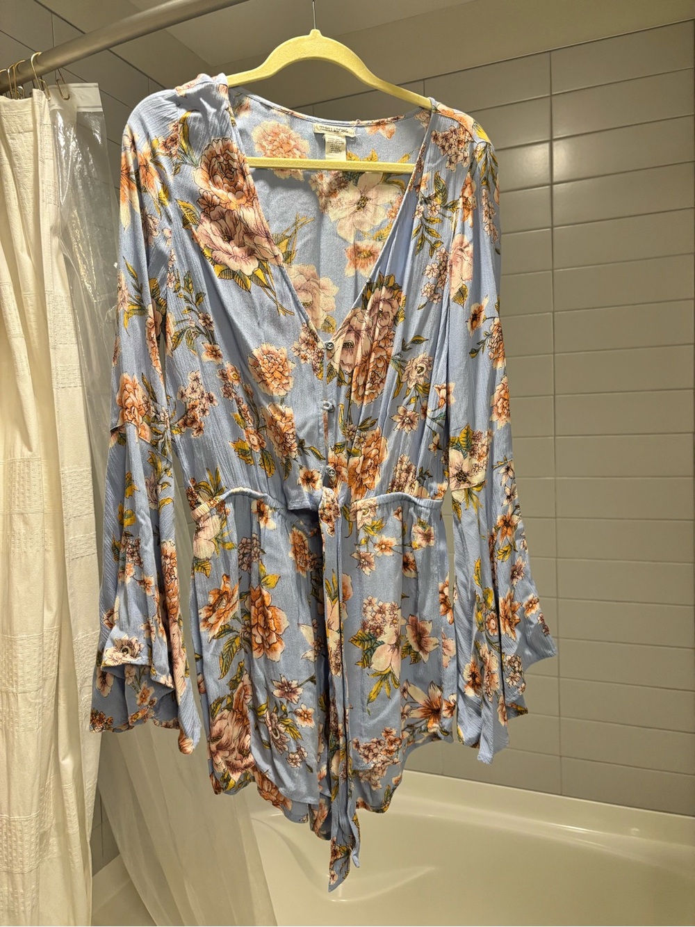 Floral Tie-Waist Romper in Light Blue